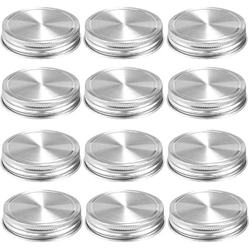Stainless Steel Mason Jar Lids,12 Pack Polished Surface,Reusable and Leak Proof,Storage Caps with Silicone Seals for Regular Mouth Size Jars (12-Pack Stainless Steel Lids(Regular Mouth))