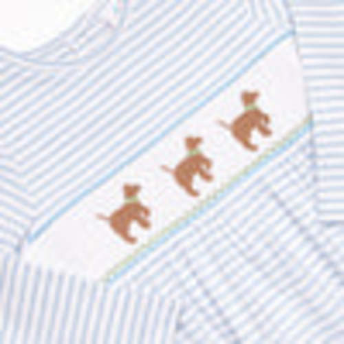 Puppy Present Smocked Romper, Blue – Stitchy Fish