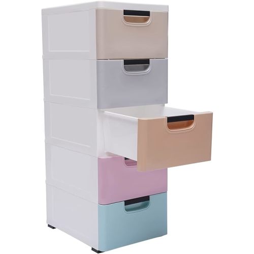 5 Drawers Stackable Storage Drawers Plastic Storage Drawers Collapsible Storage Bins Plastic Clothes Organizer Drawers Storage for Living Room,Bedroom,Office (Light Colors, 11.81" W)