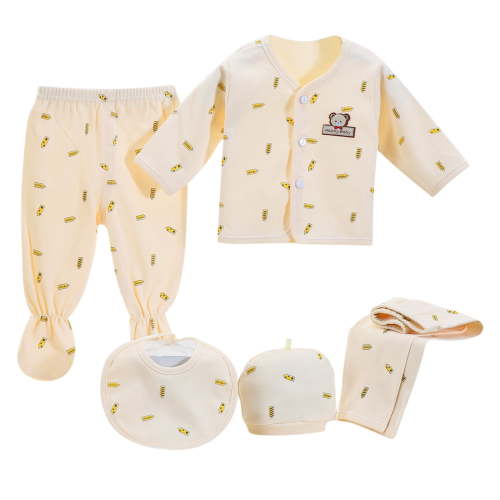 Povozer Layette Gift Set for Baby Boys Unisex Baby Clothes 5 Piece Layette Sets Cotton Newborn Clothes Gift Set For 0-3 Months for One Size,Yellow