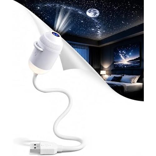 Galix Projector, Star Projector Night Light, USB Powered Galaxy Ceiling Light with Adjustable Focus, Soft Bedside Lamp (12 Projection Films)
