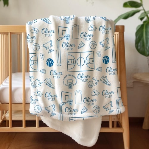 Basketball Blanket Personalized Name Gift Sport Nursery Decor Custom Hospital Blanket Gift for Baby Boy Blanket Name Basketball Nursery Boy