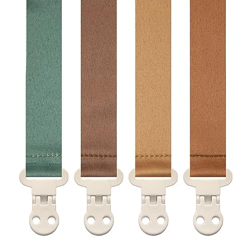 Stadela Baby Pacifier Clip Holder - Girl or Boy Unisex 4 Pack Gift Set  Boho Modern Neutral Solid Colors (Parker)