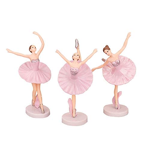 Ballet Miniature Figurines - 3 Pc Pink Dancing Ballerina Statue Set for Home, Desk & Car Decoration
