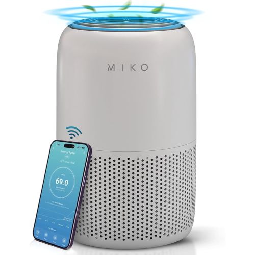 MIKO Air Purifier for Bedroom with 3-in-1 HEPA Filter & Sleep Mode, Whisper Quiet, Covers Up to 1200 ft, Smart Wi-Fi App Control - Removes Smoke, Allergens, Pets Hair, Dust, Odors, Pollutants