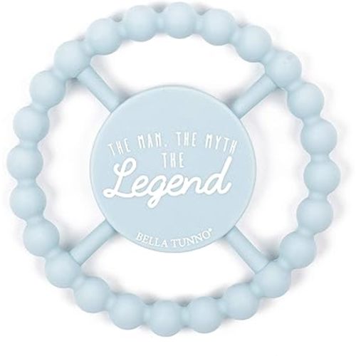 Bella Tunno Happy Teether for Boys - Soft & Easy Grip Teething Ring Perfect for Babies and Teething Toys to Help Soothe Gums, Non-Toxic, BPA Free Silicone Teether, The Man The Myth The Legend