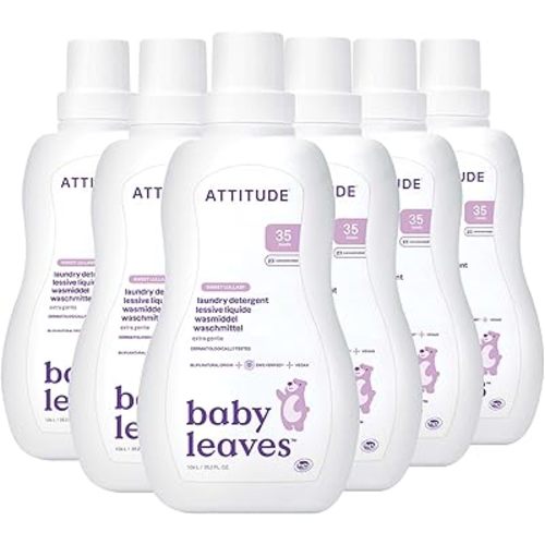 ATTITUDE Baby Laundry Detergent, EWG Verified, Plant and Mineral-Based Formula, HE Compatible, Vegan Household Products, Sweet Lullaby, 35 Loads, 35.5 Fl Oz (Pack of 6)