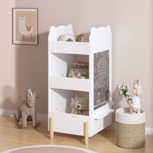 MAYEERTY Bear-Shaped Kids Bookshelf with Chalkboard Side, 3-Tier Wooden Toy & Book Organizer for Toddler Playroom Bedroom Nursery