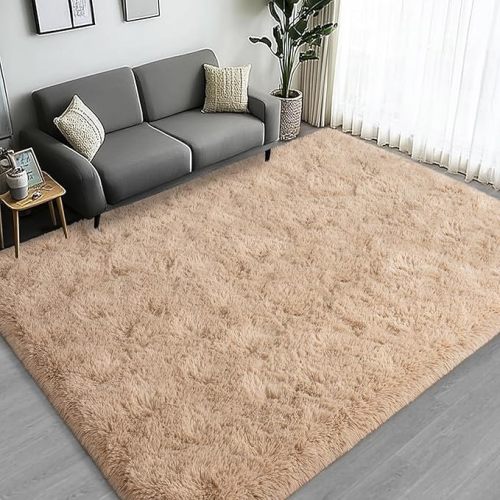Large Area Rugs for Living Room Bedroom, 5x7 Feet Beige Fluffy Shag Rugs, Ultra Soft Shaggy Plush Fuzzy Modern Indoor Throw Floor Carpet for Kids Girls Boys Dorm Nursery Home Decor Aesthetic