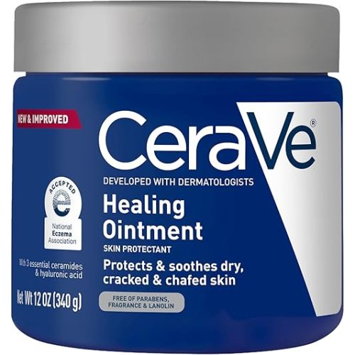 CeraVe Healing Ointment, Hydrating Skin Protectant With Petrolatum, Hyaluronic Acid & Ceramides, Face & Body Skin Barrier Repair For Cracked, Chafed, Dry Skin, Fragrance Free & Lanolin Free, 12 Oz