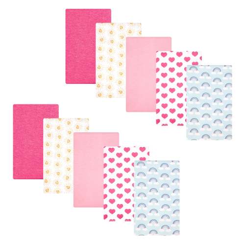 Hudson Baby Cotton Poly Flannel Burp Cloths 10-Pack, Cloudy Rainbow, One Size