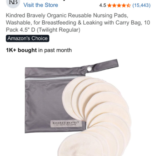Kindred Bravely Organic Reusable Nursing Pads, Washable, for Breastfeeding & Leaking with Carry Bag, 10 Pack 4.5" D (Twilight Regular)