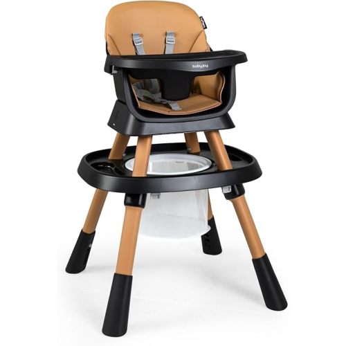 HONEY JOY 16-in-1 Baby High Chair, Convertible Highchair for Babies and Toddlers/Booster Seat/Activity Center with Toys, Building Block Table & Stool, Safety Harness, Removable Cushion & Tray (Coffee)