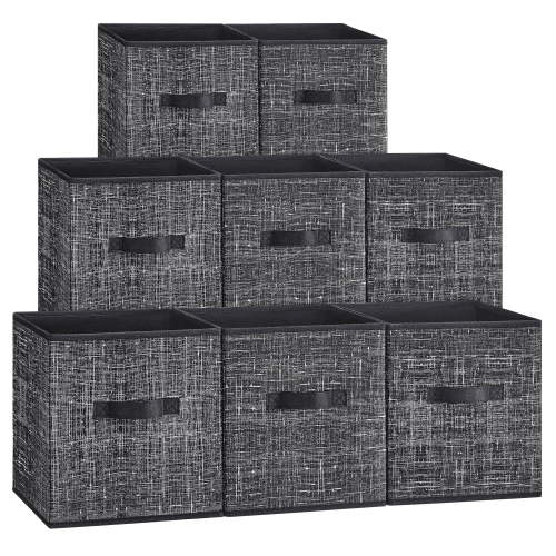 8 Pack Storage Cubes 11-Inch Non-Woven Fabric Bins with Double Handles Closet Organizers for Shelves Ink Black
