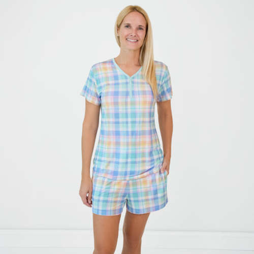 Pastel Plaid Women's Pajama Shorts