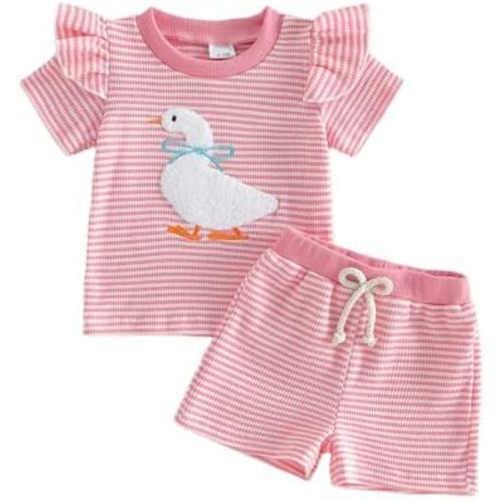 Socutebabe Toddler Baby Girl Summer Clothes Rainbow Embroidery Short Sleeve T-shirts Stripe Shorts Set Cute Girl Outfit