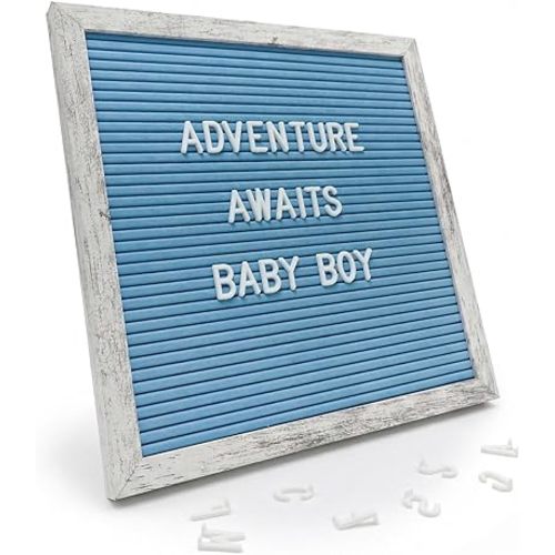 C CRYSTAL LEMON Blue Felt Letter Board 10x10in – Includes 336 Letters, Numbers & Symbols – Changeable Message Board with Rustic Wooden Frame for Home, Office & Events