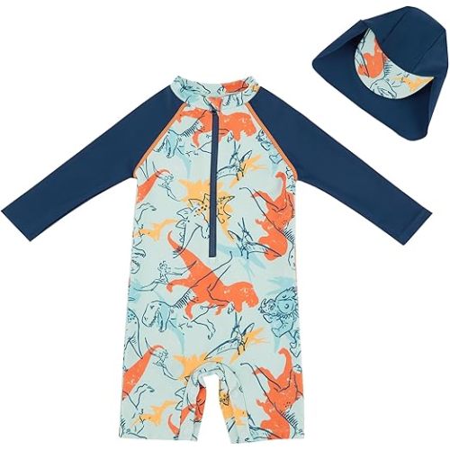 UMELOK Baby Boys UPF 50+ Sun Protection One Piece Rashguard Swimsuit with Snap Bottom