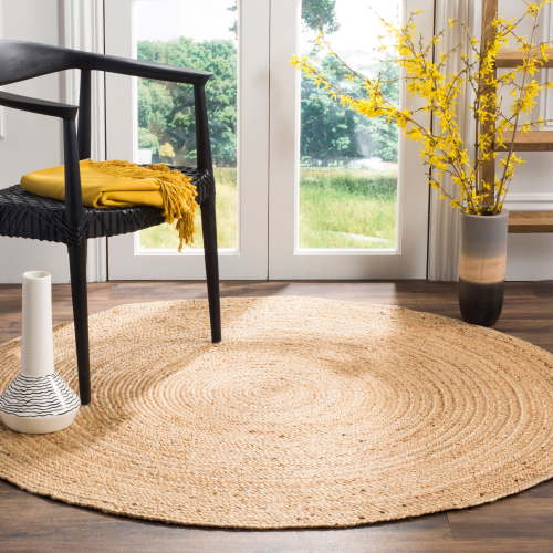 SAFAVIEH Natural Fiber Cebrail Braided Jute Area Rug, Natural, 6' x 6' Round