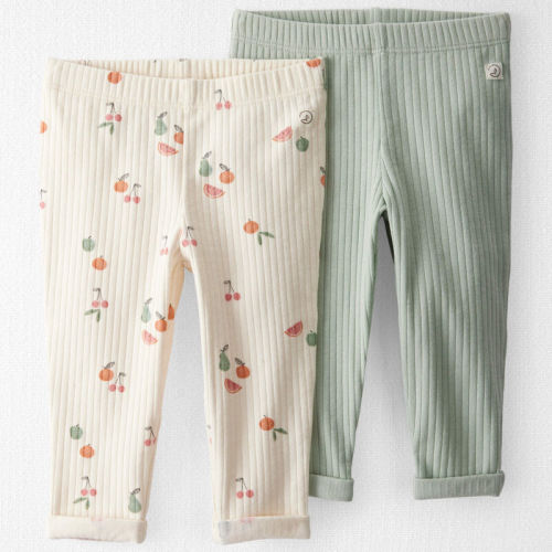 Mint, Fruit Print Baby Girl 2-Pack Organic Cotton Rib Leggings | Carter’s Oshkosh Canada