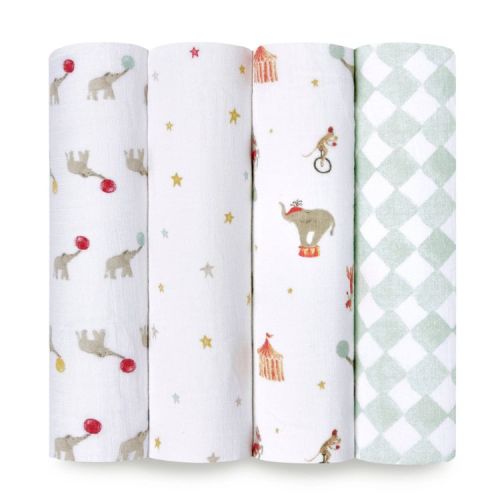 aden + anais essentials 4pk Cotton Muslin Swaddle Blankets - Elephant Circus
