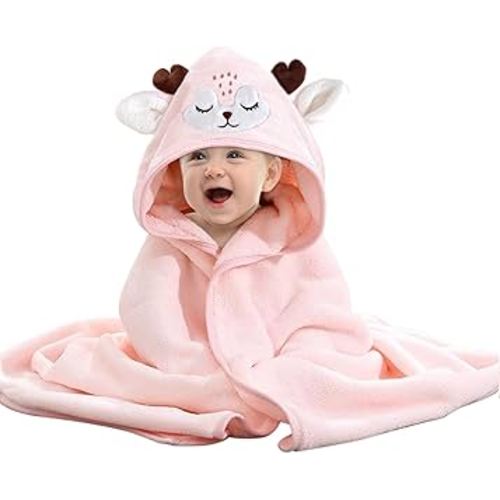 Hooded Baby Towel, Baby Towels Newborn, Baby Bath Towel with Hood, Baby Bath Towels Wrap, Blanket for Baby, Baby Beach Towel, Hooded Bath Towels for Boy and Girl, Newborn,31.5"×31.5" (Pink Deer)