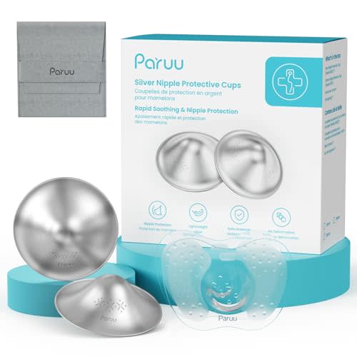 Paruu Silver Silver Nursing Cups | 999 Nipple Shields for Breastfeeding with Silicone Nipple Covers | IBCLC Recommended | Soothe Sore Nipples | Reusable Nipple Protectors for Newborn Moms