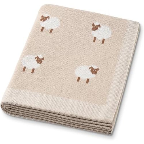 Organic Cotton Baby Blanket - Soft Luxury Knit Receiving Blanket for Newborns & Toddlers, Cozy Breathable Stroller Blanket with Pattern, Unisex, 30x40Inch（Sheep-Khaki）