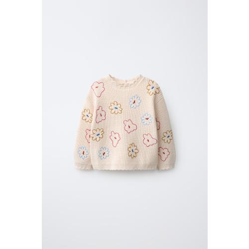 100% COTTON EMBROIDERED FLORAL JUMPER - Ecru | ZARA United States