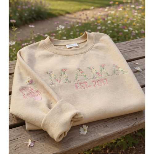 Embroidered Mama Sweatshirt | Floral Custom Names, Est. Year Sweater