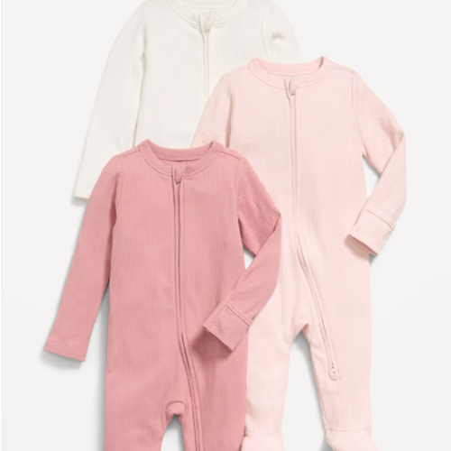 Ribbed 2-Way-Zip Sleep & Play Footed One-Piece 3-Pack for Baby | Old Navy