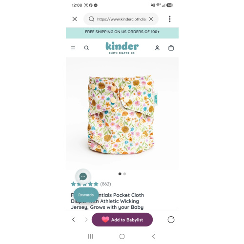 Floral: Essentials Pocket Cloth Diaper with Athletic Wicking Jersey, Grows with your Baby