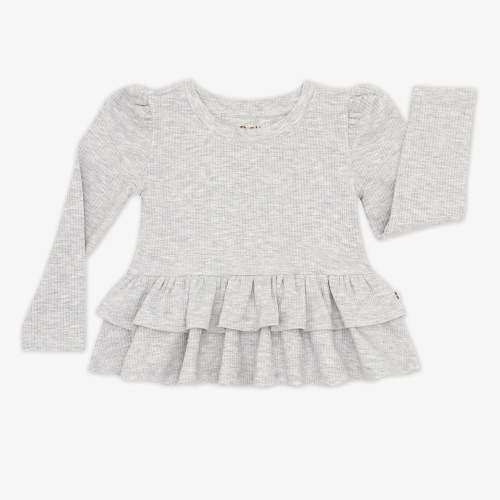 Light Heather Gray Ribbed Tiered Peplum Top - Little Sleepies