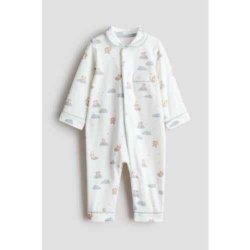 COTTON PAJAMA JUMPSUIT WITH COLLAR