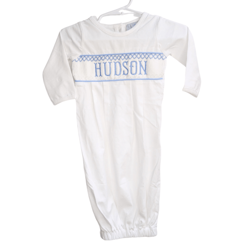 Blue Baby Snuggles - Custom Embroidered Gown and Hat
