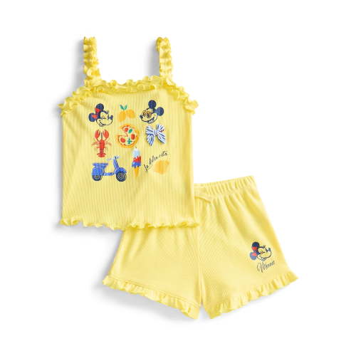 Disney Minnie & Mickey Mouse Toddler Girls La Dolce Vita Graphic Tank Top with Ruffle Shorts, 2-Piece Set, Sizes 12M-5T