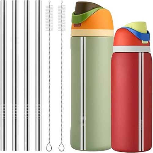 Metal Straw Replacement for Owala Water Bottle 24 oz 32 oz Accessories, With 2 Straw Cleaner, Reusable Stainless Steel Straws Compatible With Owala Water Bottle - 4pcs
