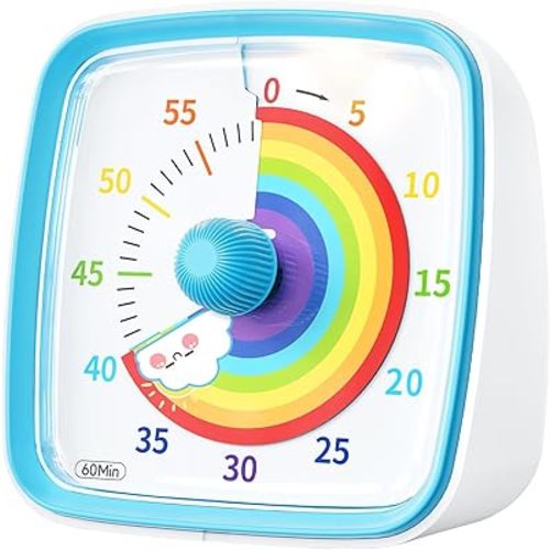 Yunbaoit Visual Timer with Night Light, 60-Minute Countdown Timer for Kids and Adults, Silent Classroom Timer, Pomodoro Timer with Rainbow Pattern for Home, School, Kitchen, or Office (Blue)