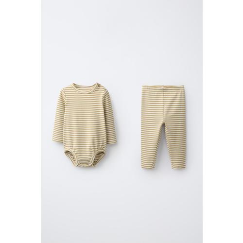 STRIPED LABEL BODYSUIT AND LEGGING SET - olive green | ZARA United States