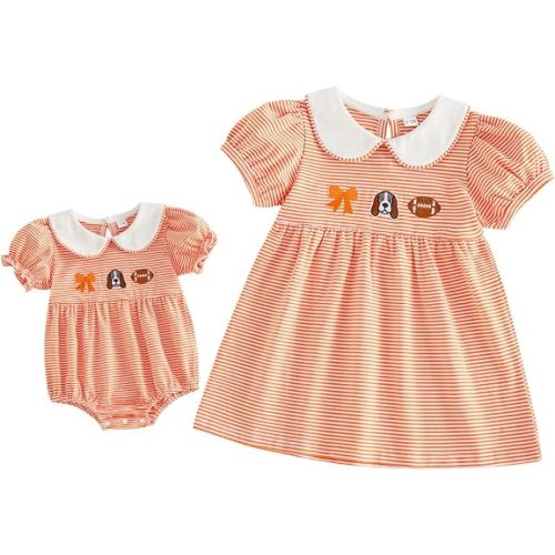 Balaflyie Little Girl Collar Dress/Bubble Romper Sister Matching Outfit