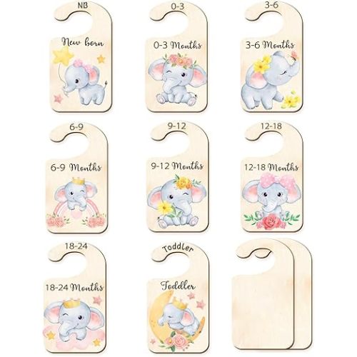 CRASPIRE 8Pcs Elephant Wood Baby Wardrobe Dividers Animals Nursery Decor from Newborn to 36 Month Hanger Seperaters Woodland Baby Closet Organizers Nursery Infant Wardrobe Hangers Divider
