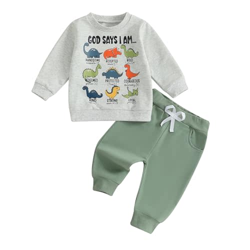 Nyapruwe Infant Baby Boy Fall Outfit Funny Print Long Sleeve Sweatshirt Joggers Pants Set Toddler Warm Winter Clothes