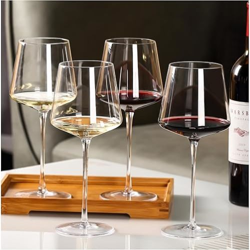 Physkoa 18OZ Red Wine Glasses Set of 4-LeadFree Crystal Wine Glass with Tall Long Stem【Hand Blown Italian Style】 Stemmed Square Wine Glasses Gifts for Home Party