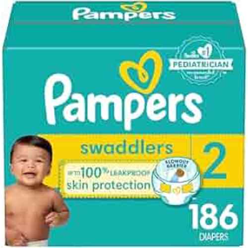 Pampers Swaddlers Diapers - Size 2, One Month Supply (186 Count), Ultra Soft Disposable Baby Diapers