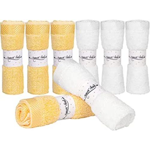 Sweet Child 8-Pack Baby Washcloths -Super Soft Rayon,Wash Cloths for Newborn,Infants and Kids, Bath Baby Towels, for Body and Face (Sunshine/White)