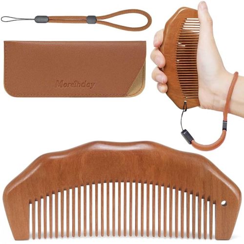Wooden Labor Comb with Wrist Strap, Birthing Comb for Labor Pain | No Statics Wooden Comb for Hair Combing, for Scalp Massage and Distribute Oils, Reduce Hair Loss Caused by Static, Peachwood