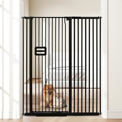 55'' Extra Tall Cat Gate, 42.9"-46.9" Wide Auto Close Tall Pet Gate for Doorways, Pressure Mounted High Dog Door Gate No Drilling Cat Fence Safety Baby Gate for Stairs, Doorways, Black
