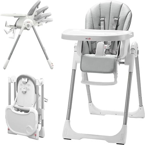 KÜB 3-in-1 Foldable Baby High Chair | Multifunctional Infant High Chairs for Babies and Toddlers | Removable Seat & Tray Easy Clean | 7 Height & 4 Recline Adjustable | 2 Locking Wheels (Grey)