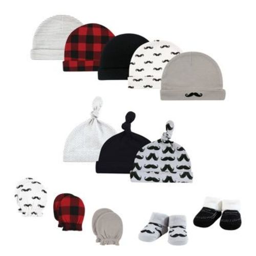 Hudson Baby Infant Boy 13Pc Cap and Socks Set, Mustache, 0-6 Months
