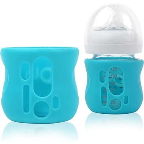 Olababy Silicone Sleeve for Avent Natural Glass Baby Bottles (4 oz, Blue)